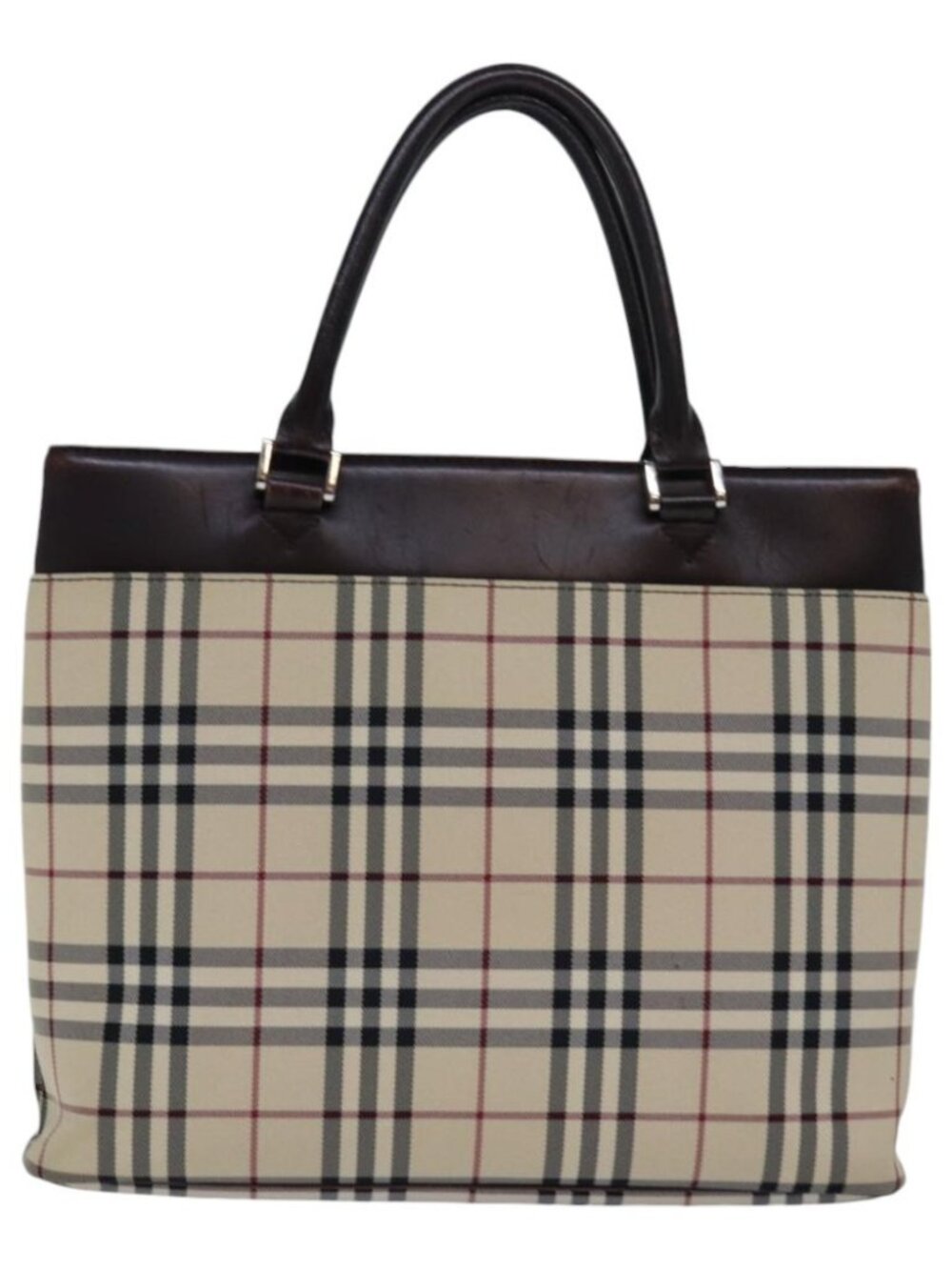 BURBERRY Nova Check Hand Bag Nylon Beige Silver Auth 85862 - Picture 3 of 16